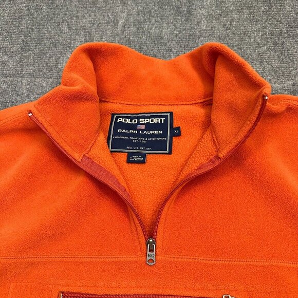 VTG POLO SPORT Ralph Lauren Men XL Orange Fleece Anorak Jacket Polartec 90s RARE - Picture 6 of 14